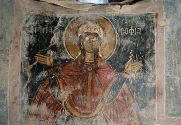 Heiliger, Freskenwände in der Kirche Agios Georgios, Komitades, Kreta, Griechenland (Foto)