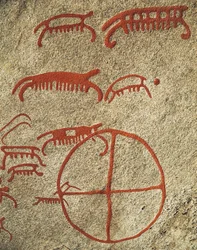 Vitlycke-Felsritzungen, Tanum, Schweden.