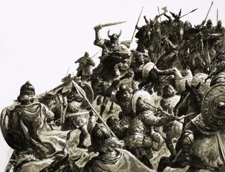 Dänische Wikinger greifen die britischen Streitkräfte unter König Alfred an