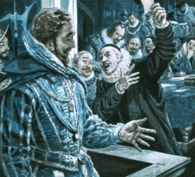 Sir Walter Raleigh verteidigt sich gegen die Anschuldigungen von Edward Coke