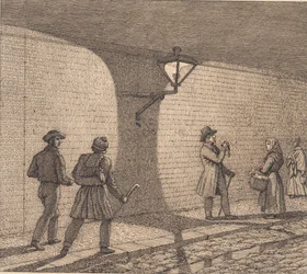 Straßenszene bei Laternenlicht. Illustration zu "Linearperspectiven", Tafel VIII