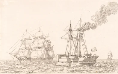 Raddampfer und Segelschiff
