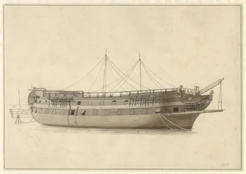 Das Linienschiff Dänemark im Flottenlager vor dem Einsetzen des Mastes