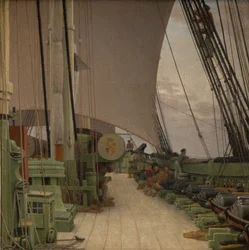Die Steuerbordbatterie und das Deck der Korvette "Najaden"