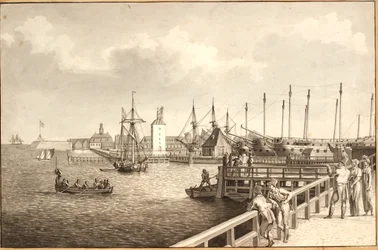 Blick von Langelinie nach Nyholm, rechts die Flottenstation