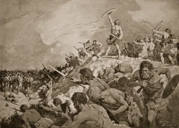 Die Schlacht von Mons Badonicus, ca. 500 n. Chr., Illustration aus 