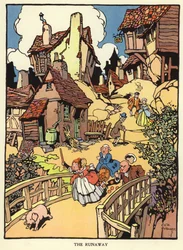 Ausreißendes Ferkel (Farblithographie)