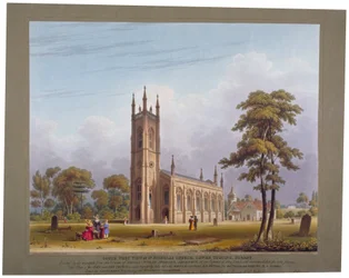 Südwestansicht der St. Nicholas Kirche, Tooting, London, 1832