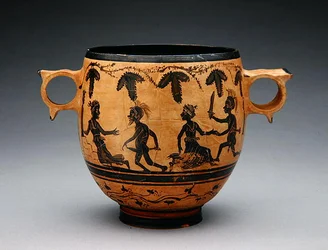 Skyphos mit Parodieszenen, ca. 430-410 v. Chr.