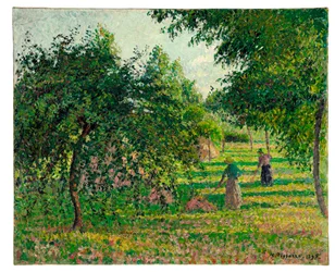 Apfelbäume und Heuarbeiter in Eragny, 1895