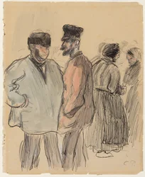 Gruppe von Menschen auf dem Markt, Gisors