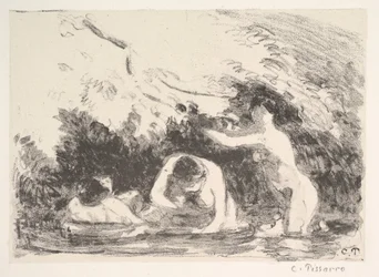 Badende im Schatten bewaldeter Ufer, 1894