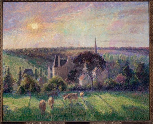 Landschaft in Eragny, Kirche und Bauernhof