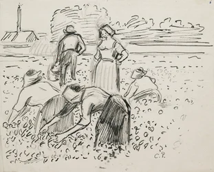 Studie von fünf Bauernfiguren, die auf einem Feld arbeiten