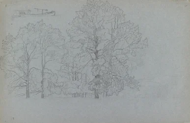 Studie von Bäumen, mit einer leichten Studie eines Lastkahns, 1859