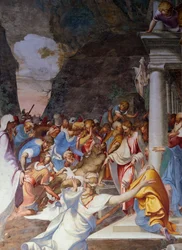 Auferstehung des Lazarus, Fresko von Camillo Boccaccino (1501-1546), Kirche des Heiligen Sigismondo, Cremona, Lombardei, Italien