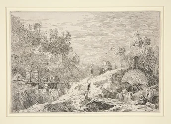 Berglandschaft mit fünf Brücken, aus den Veduten (Ansichten)