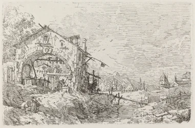 Landschaft mit einer Frau an einem Brunnen, um 1735-1746