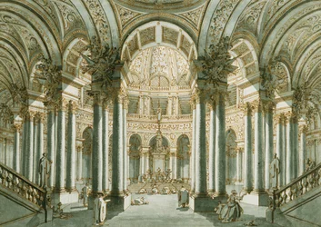 Das Innere einer Kirche, mit betenden Figuren