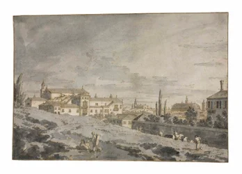 Ansicht von Padua von außerhalb der Stadtmauern mit der Kirche San Francesco
