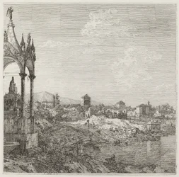 Ansicht einer Stadt mit dem Grab eines Bischofs, ca. 1735-1746