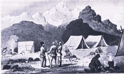 Lager im Himalaya, aus British Adventure, veröffentlicht von Collins