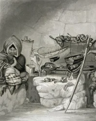 Innenansicht einer Eskimo-Schneehütte, Winter Island 1822, graviert von Edward Francis Finden (1791-1857) veröffentlicht von John Murray, 1824