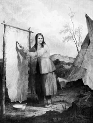Indische Frau, die ein Hirschfell bearbeitet, 1868