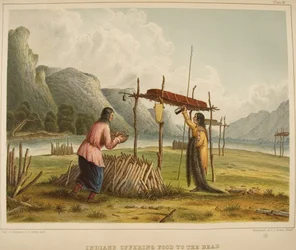 Indianer bieten den Toten Nahrung an