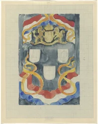Dekoratives Design mit dem Staatswappen, Flaggen und Standarten