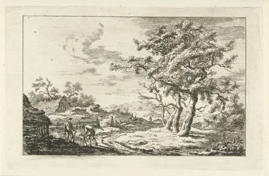 Jäger mit einem Hund auf einem Pfad