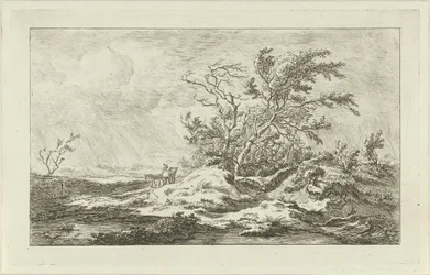 Pferd mit Wagen in einer Landschaft