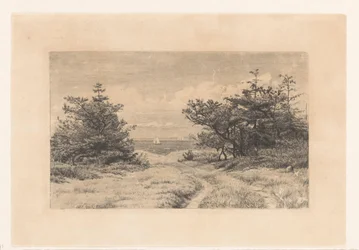 Landweg mit Büschen entlang eines Sees