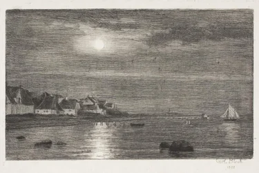 Strandpartie bei Hellebæk. Mondschein