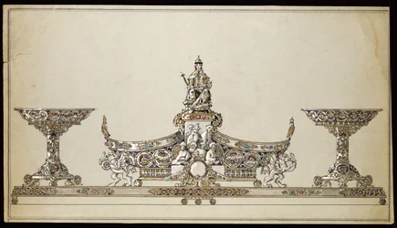 Zeichnung eines silbernen ovalen Korbes, Haus von Carl Fabergé