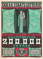 Plakat zur Werbung für die 24. königlich österreichische Wohltätigkeitslotterie im Jahr 1912