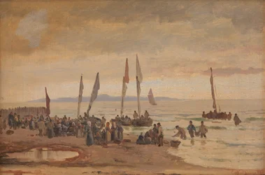 Heimkehrende Fischer werden am Strand von Hornbæk empfangen