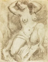 Weiblicher Akt beim Haare richten