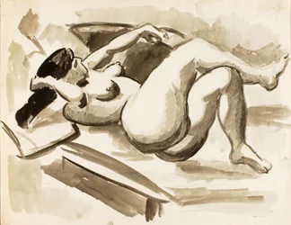 Liegender weiblicher Akt mit gekreuzten Beinen