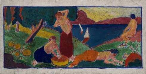 Frauen in Landschaft mit blauem Rand, vor 1932