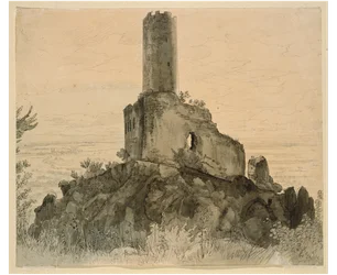 Die Ruine Strahlenburg bei Schriesheim mit Blick in die Rheinebene