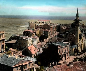 Rumänien, Stadt Constanța, einer der größten Seehäfen am Schwarzen Meer. Blick auf die Große Mahmudiye-Moschee, Aufnahmedatum: circa 1920. Carl-Simon-Archiv