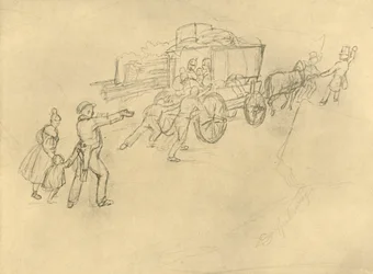 Der Thespiskarren Schauspieler auf Reisen, Mitte bis Ende des 19. Jahrhunderts, ca. 1924