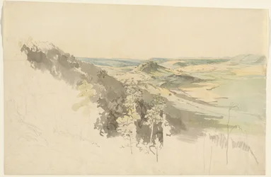 Hügelige Landschaft mit Landsberg Castle