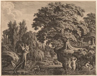 Arkadische Landschaft mit einer Satyrfamilie