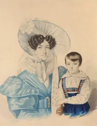 Porträt von Anna Platonovna Plautina mit ihrem Sohn, 1830er Jahre
