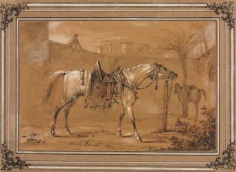 Gesatteltes arabisches Pferd im Hof, 1820