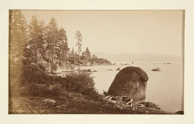 Vier Eisenbahnszenen und vier Ansichten des Lake Tahoe: Lake Tahoe vom Künstlerpunkt