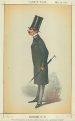 Sir H K Storks, Er ist ein lebendiges Paradoxon; niemand ist weniger der Kontrolle unterworfen, niemand ein größerer Sklave der Kontrolle, 24. Dezember 1870, Vanity Fair Karikatur (Farblithografie)