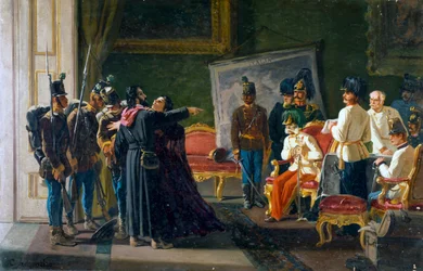 Ugo Bassi und seine Schwester Carlotta in der Villa Spada, ca. 1866, Öl auf Leinwand, von Carlo Ademollo